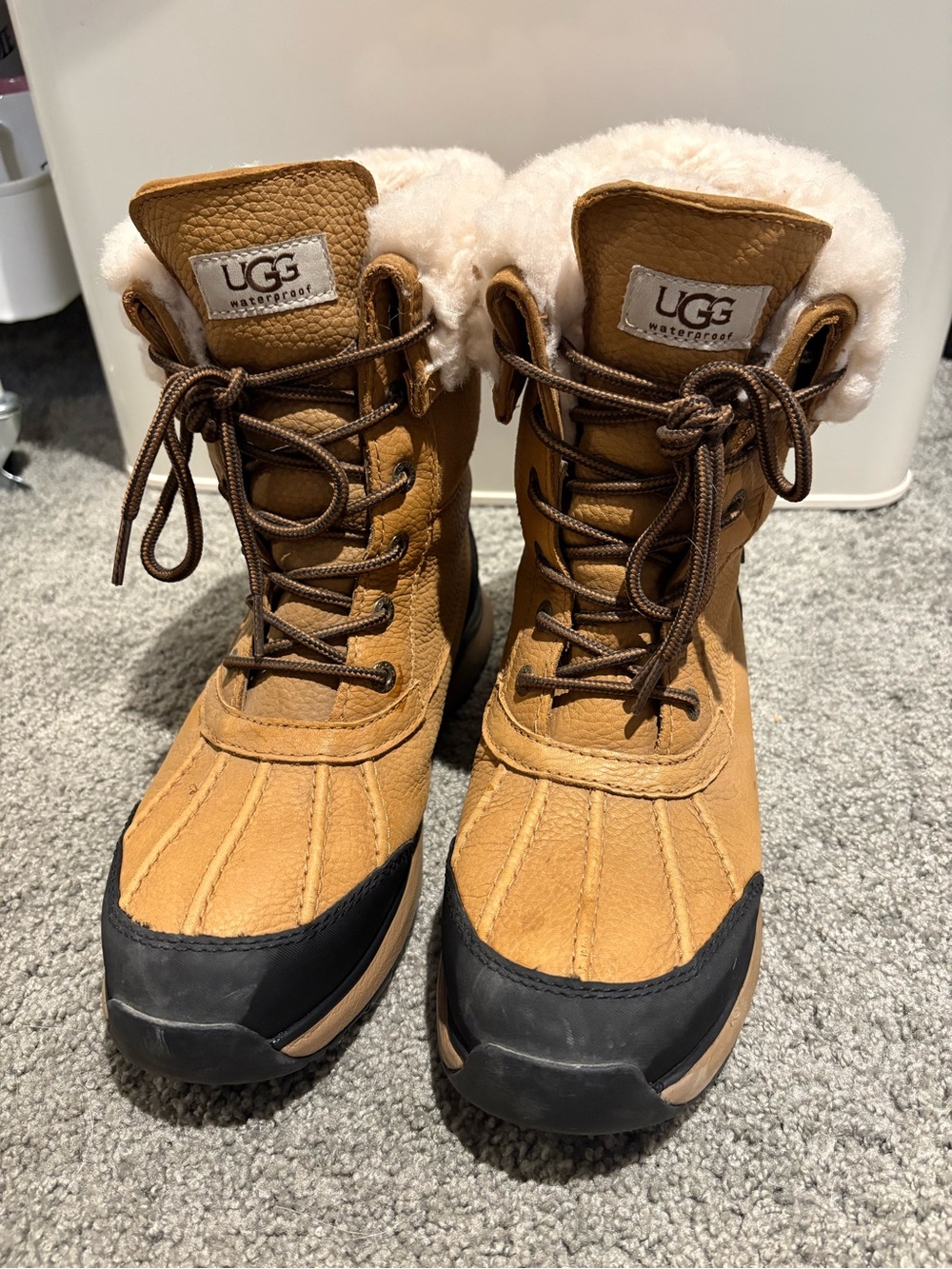 UGG Adirondack Tan and Black Lace-Up Waterproof Winter Boots